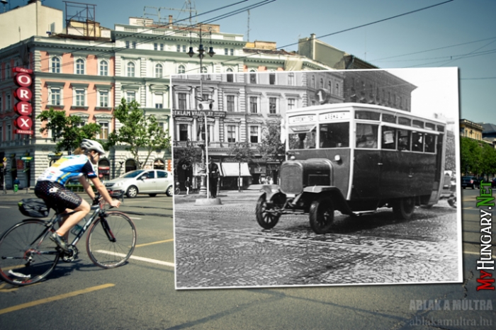Budapest, VI. Oktogon, a busz a Városliget felől érkezik